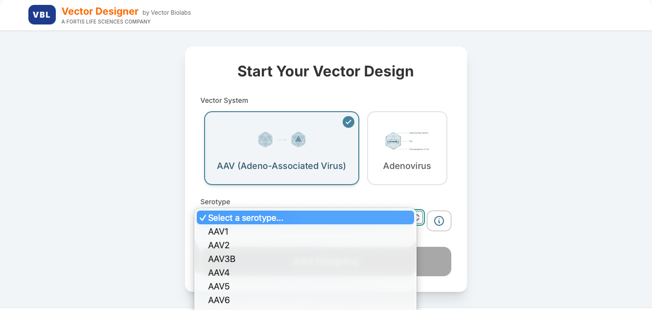 Select serotype | Vector Designer at Vector Biolabs